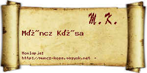 Müncz Kósa névjegykártya